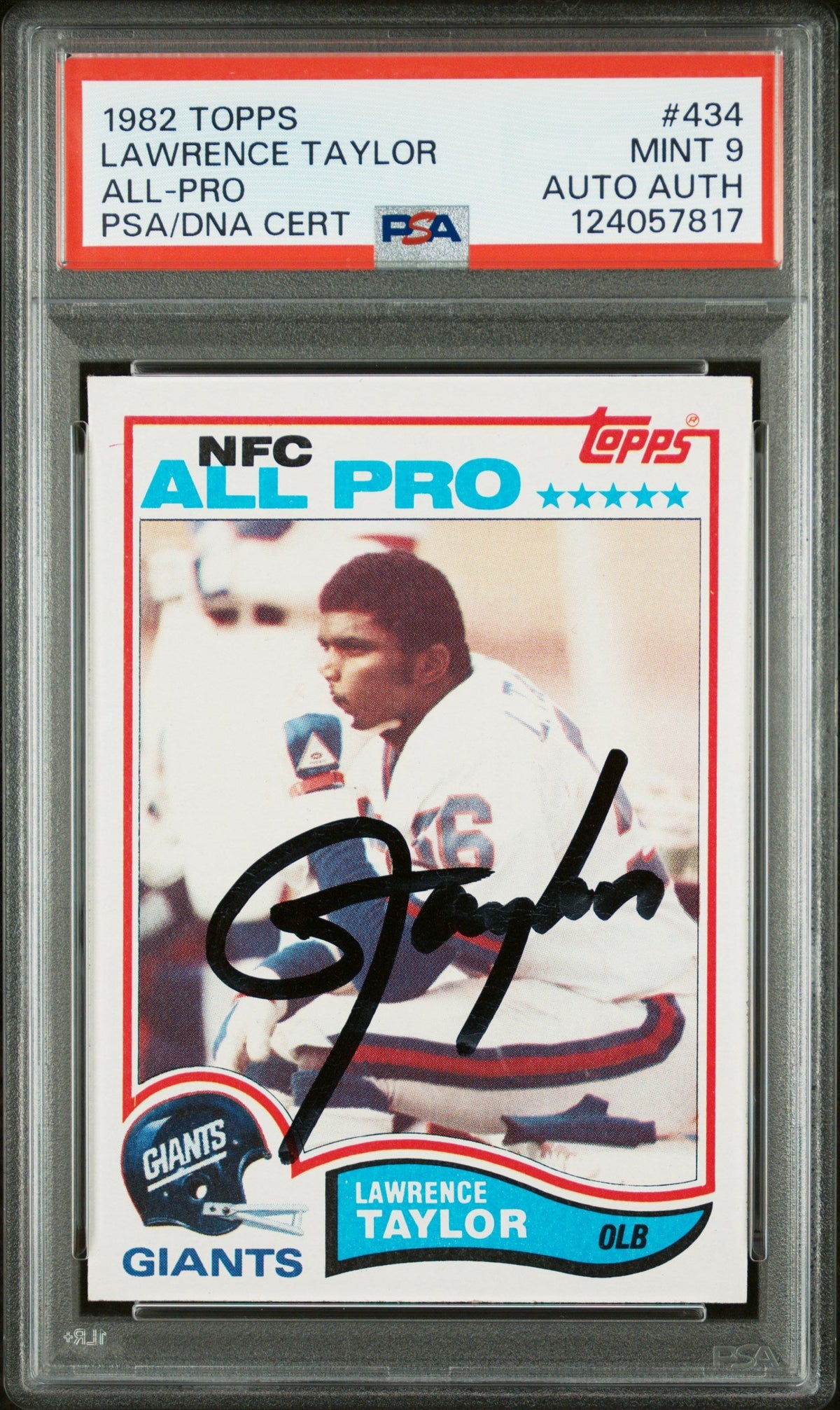 Graded 1982 Topps Lawrence Taylor #434 Rookie RC Signed Football Card PSA 9 Card - Auto Grade Authentic