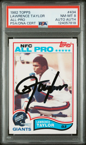 Graded 1982 Topps Lawrence Taylor #434 Rookie RC Signed Football Card PSA 8 Card - Auto Grade Authentic