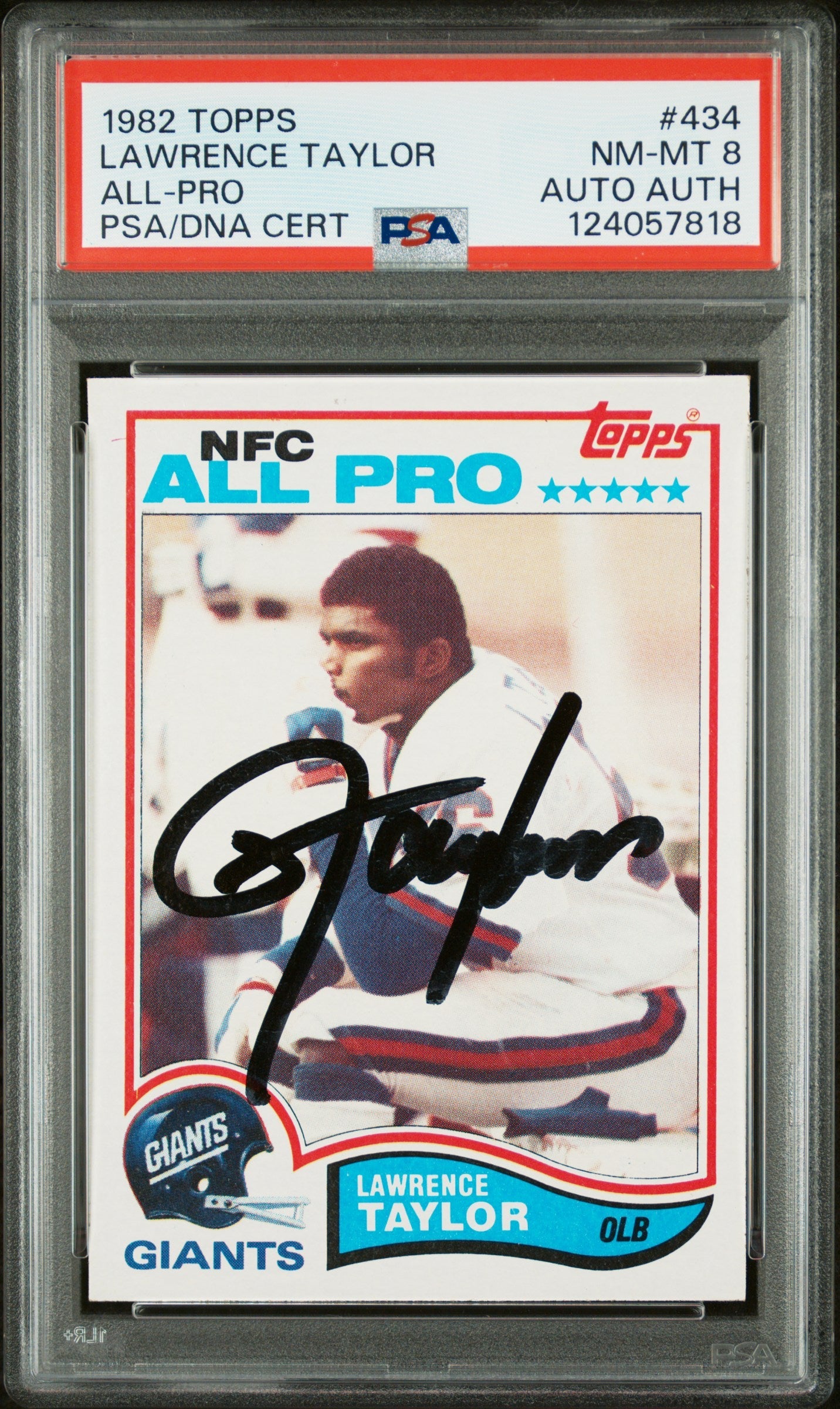 Graded 1982 Topps Lawrence Taylor #434 Rookie RC Signed Football Card PSA 8 Card - Auto Grade Authentic