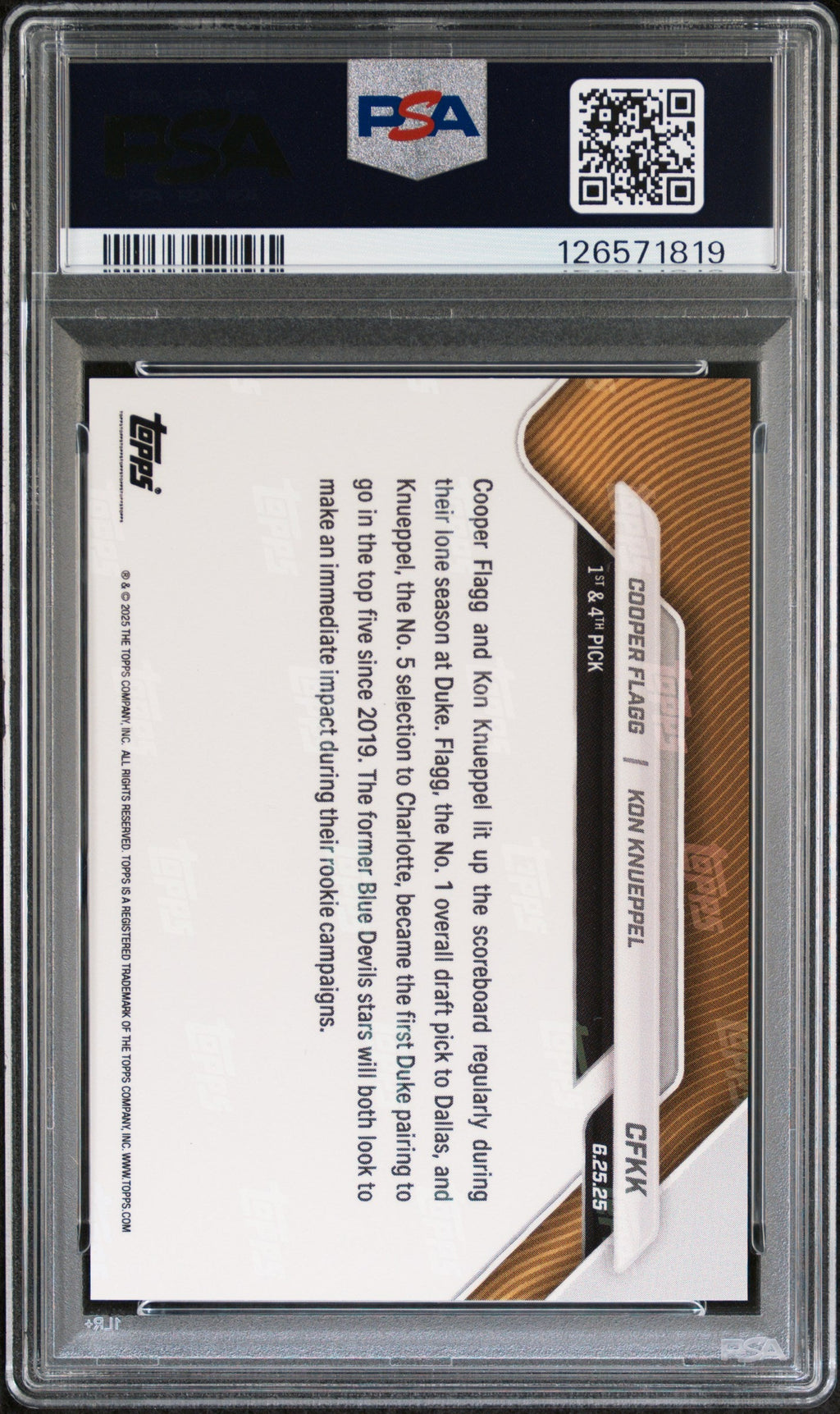 Graded 2025 Topps Now Cooper Flagg/Kon Knueppel #CFKK Rookie RC Basketball Card PSA 10 Gem Mint