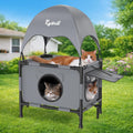 Outdoor Cat House Elevated 2 Tier Shelter with Canopy & Mesh