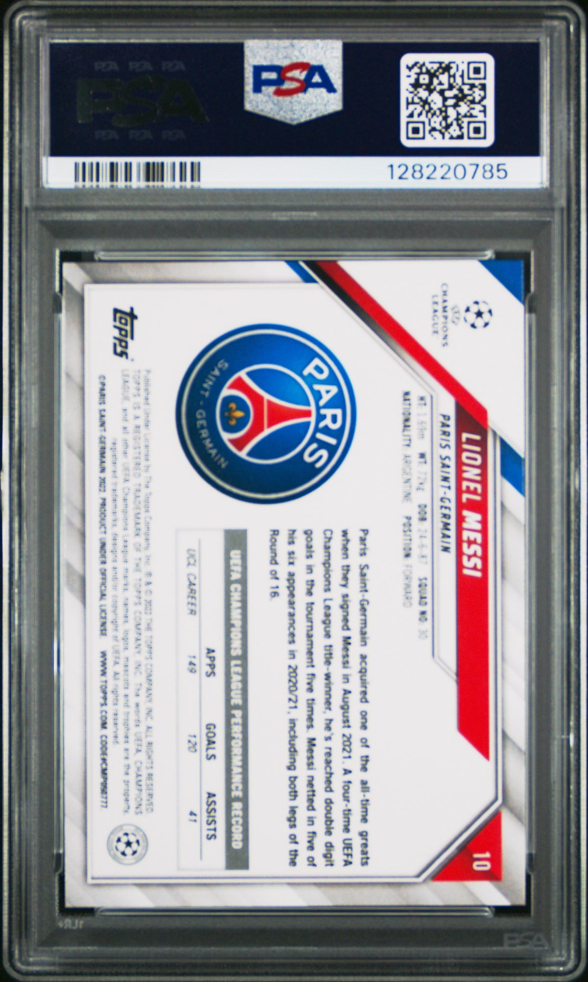 Graded 2021 Topps UCL Lionel Messi #10 UEFA Champions League Soccer Card PSA 10 Gem Mint