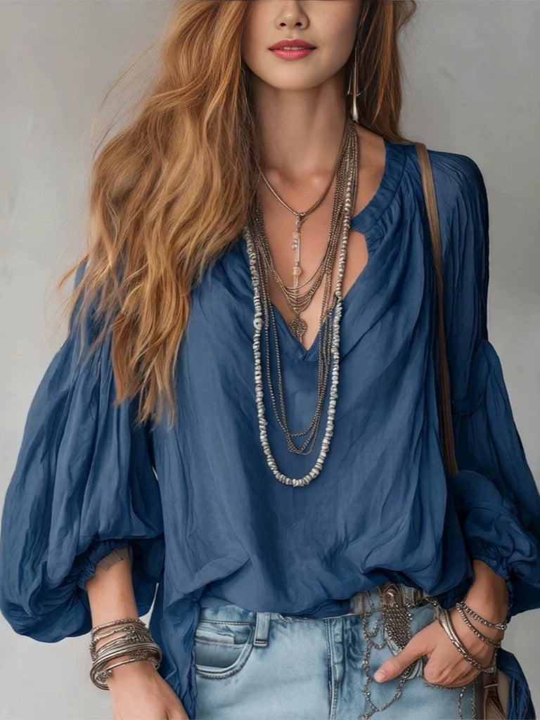 Women's Bohemian Style Simple Casual Loose Long Sleeve Blouse