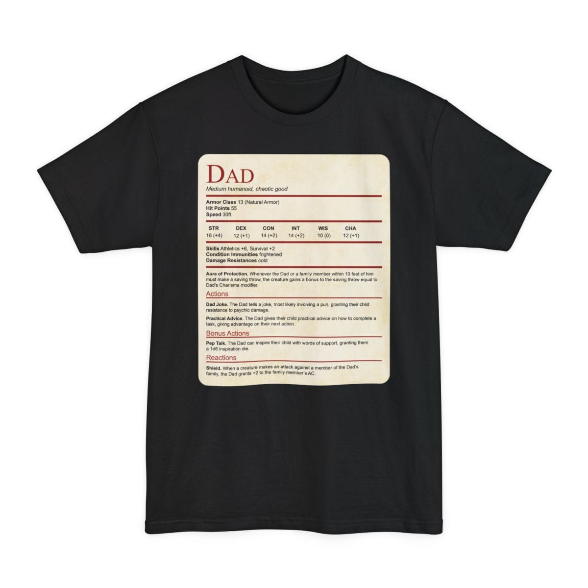 D&D Dad Tall T-Shirt With Stat Block