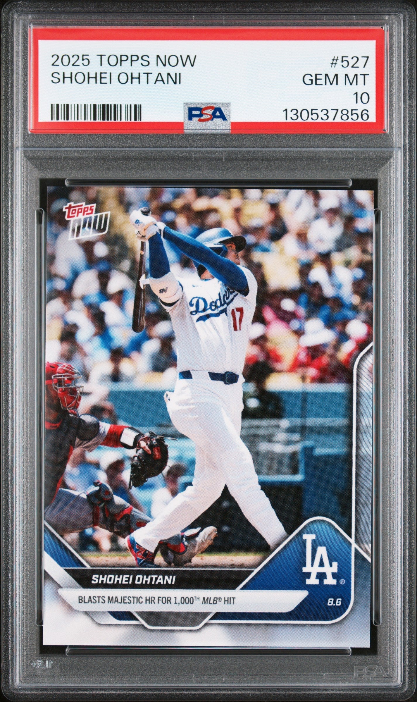 Graded 2025 Topps Now Shohei Ohtani #527 Blasts Majestic HR for 1,000th MLB Hit Baseball Card PSA 10 Gem Mint