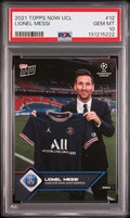 Graded 2021 Topps Now UCL Lionel Messi #12 Signs for PSG UEFA Champions League Soccer Card PSA 10 Gem Mint