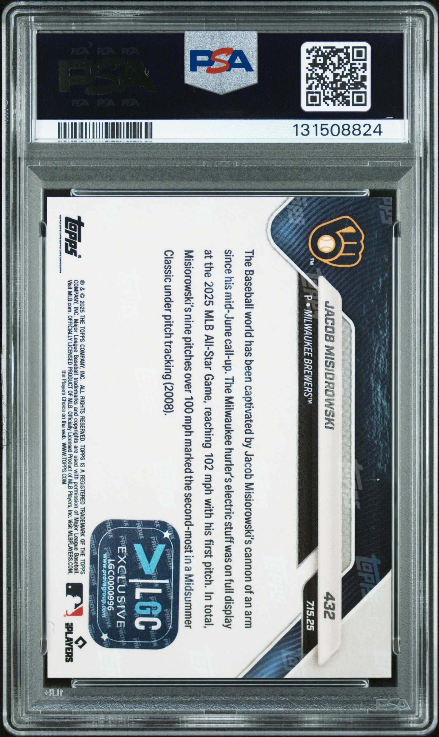 Graded 2025 Topps Now Jacob Misiorowski #432 Gold Foil /50 Rookie RC Baseball Card PSA 10 Auto Grade Gem Mint