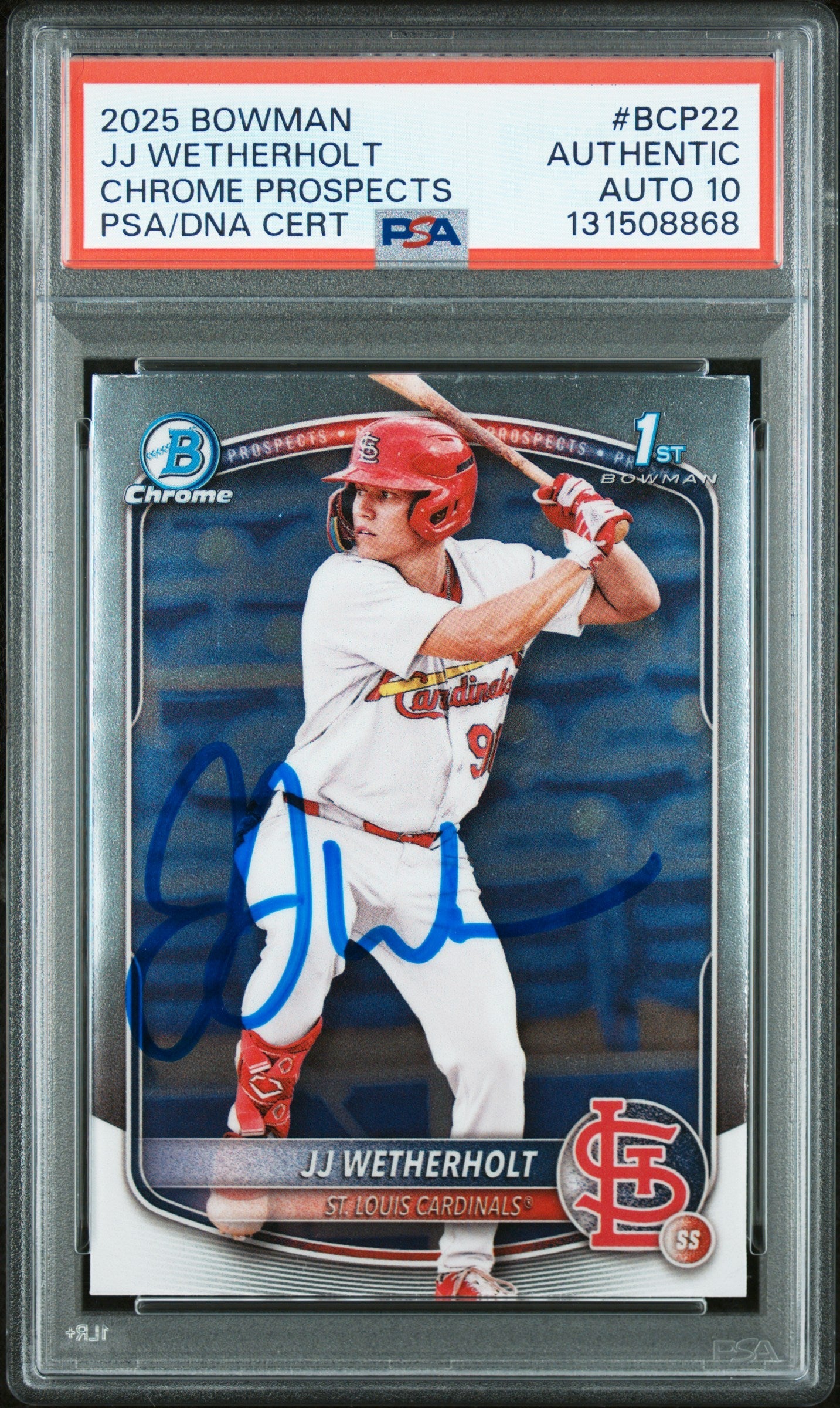 Graded 2025 Topps Bowman JJ Wetherholt #BCP-22 Chrome Prospects Rookie RC Baseball Card PSA 10 Auto Grade Gem Mint