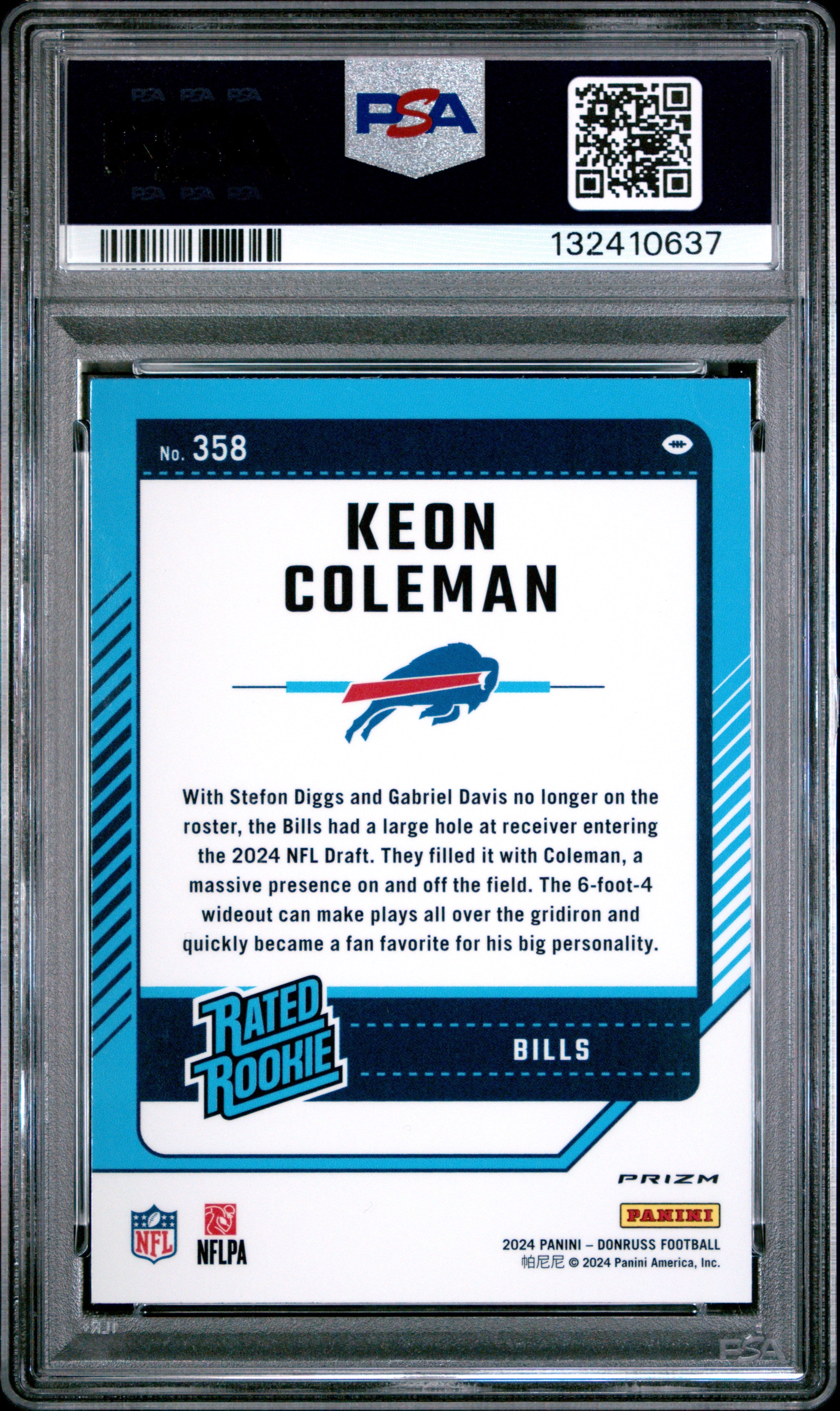 Graded 2024 Panini Donruss Keon Coleman #358 Optic Preview Rookie RC Football Card PSA 10 Gem Mint