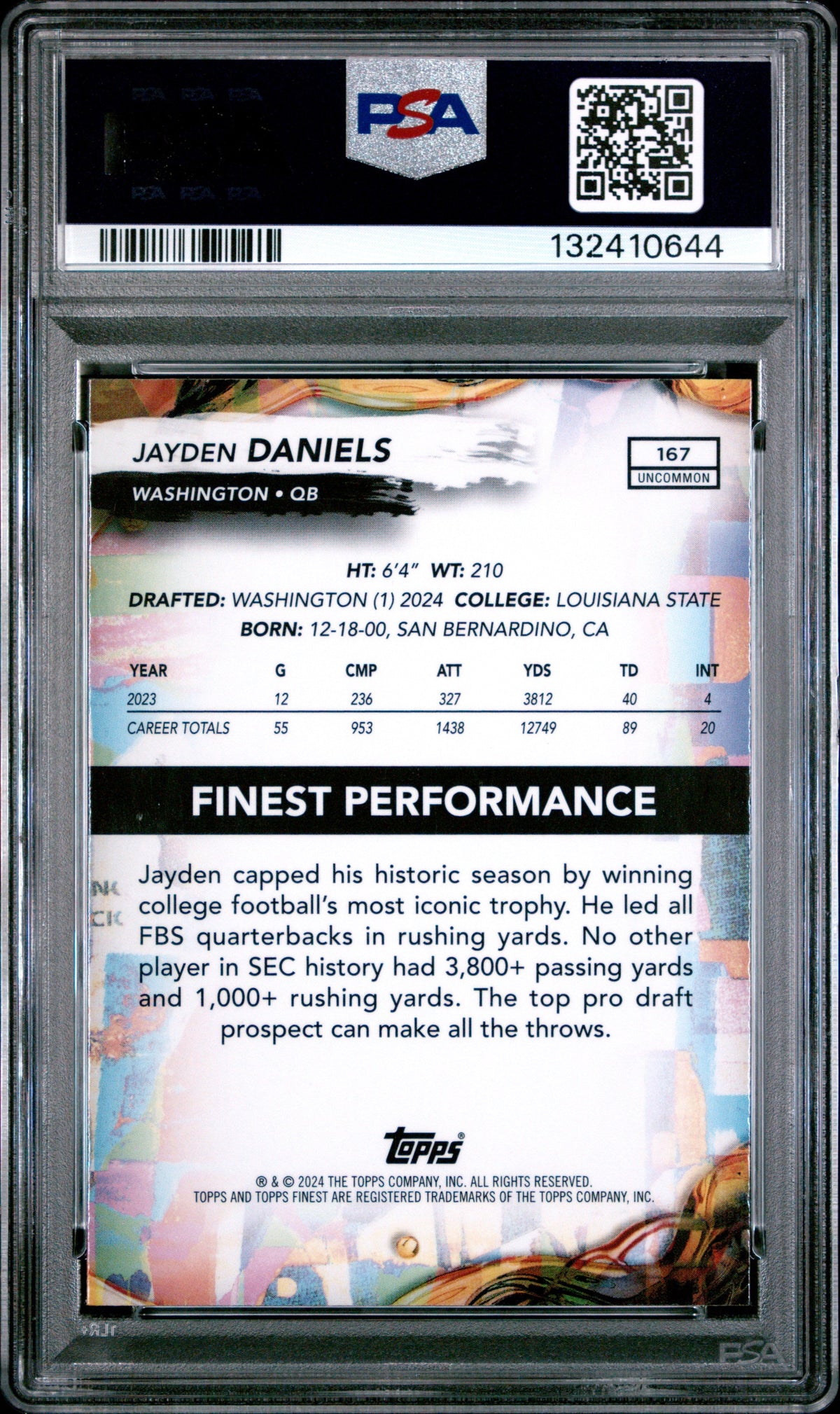 Graded 2024 Topps Finest Jayden Daniels #167 Checkerboard Rookie RC Football Card PSA 10 Gem Mint