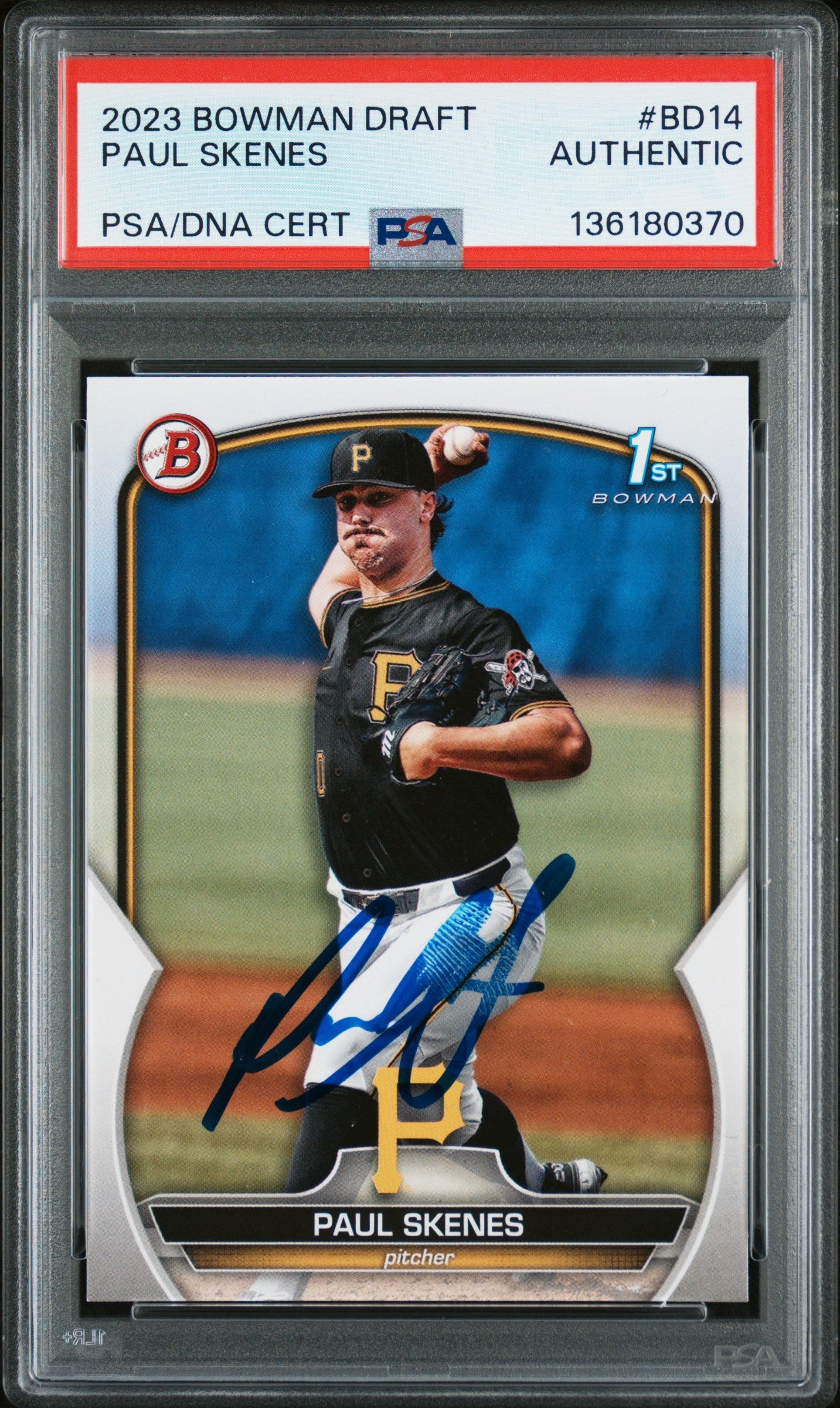 Graded 2023 Topps Bowman Draft Paul Skenes #BD14 Rookie RC Baseball Card *FINGER PRINT Smudge* PSA Auto Grade Gem Mint