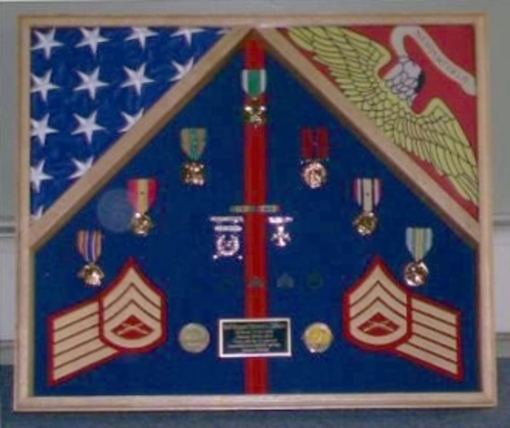 Military 2 Flag Shadow case, 2 Flag Military flag display case.