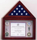 Flag Display Case with a Shadow Box, Cherry finish case