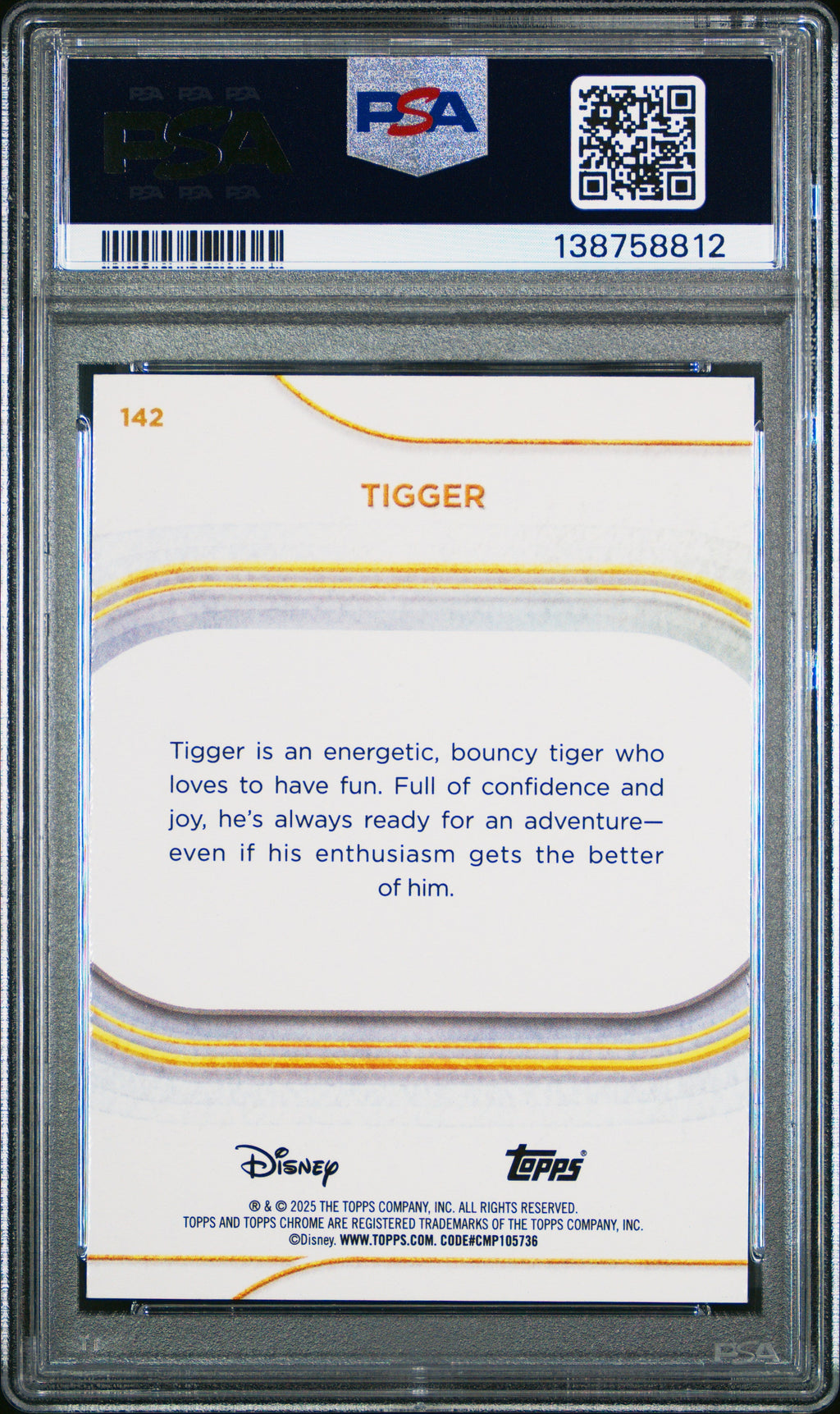 Graded 2025 Topps Chrome Disney Tigger #142 Winnie The Pooh Trading Card PSA 10 Gem Mint