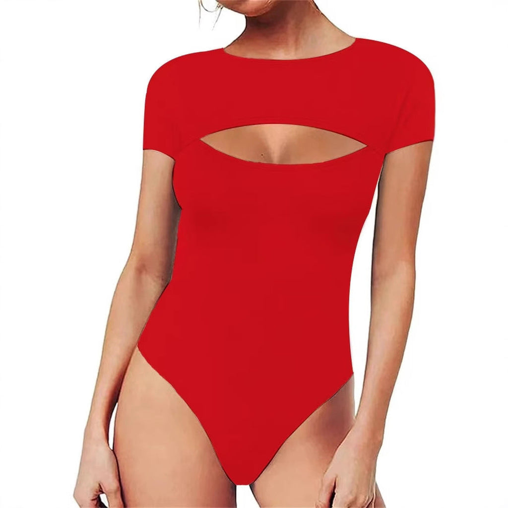 Sexy Crew-Neck Front-Cutout Slim-Fit Long-Sleeve Jumpsuit For Women