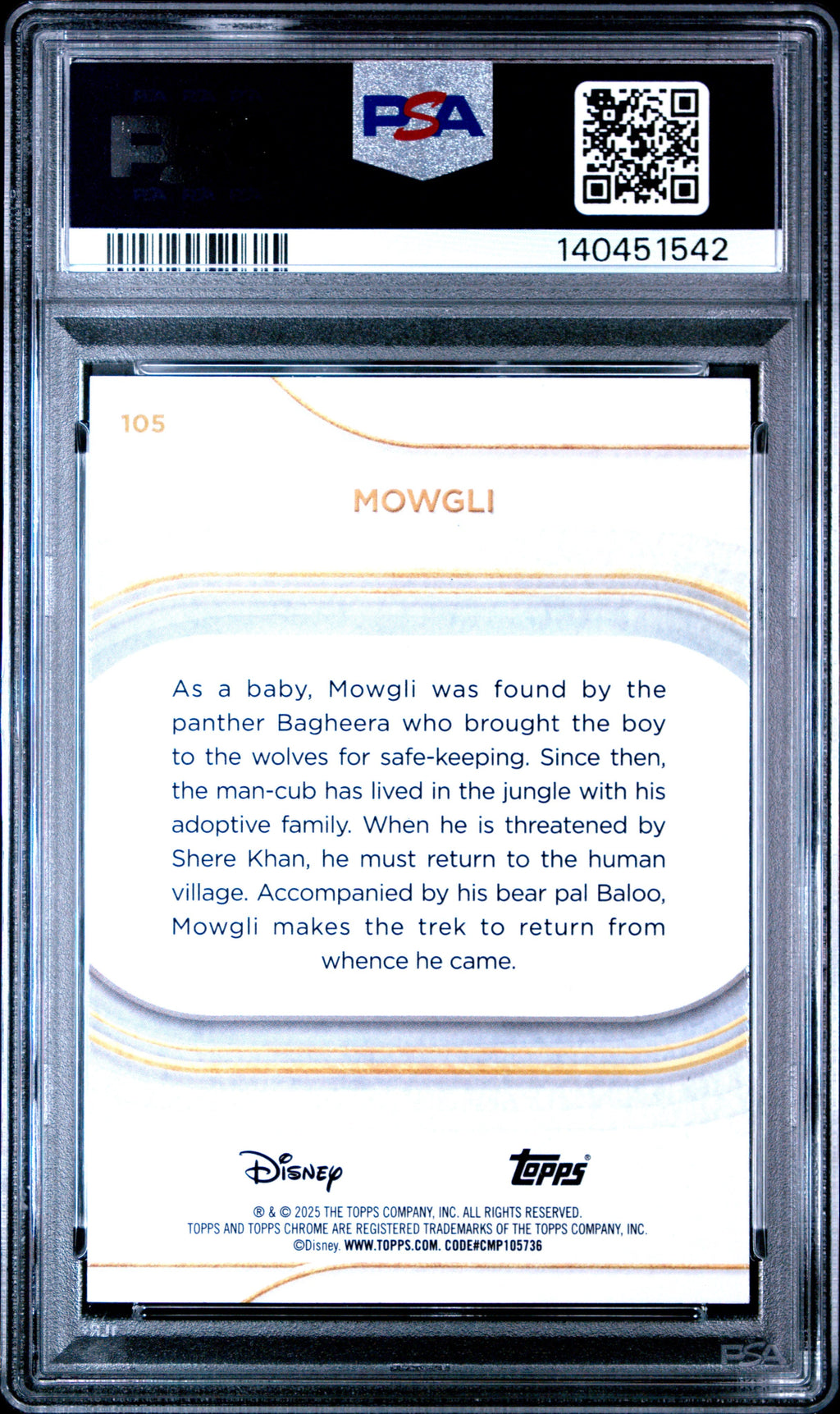 Graded 2025 Topps Chrome Disney Mowgli #106 Mini Diamonds The Jungle Book Trading Card PSA 10 Gem Mint