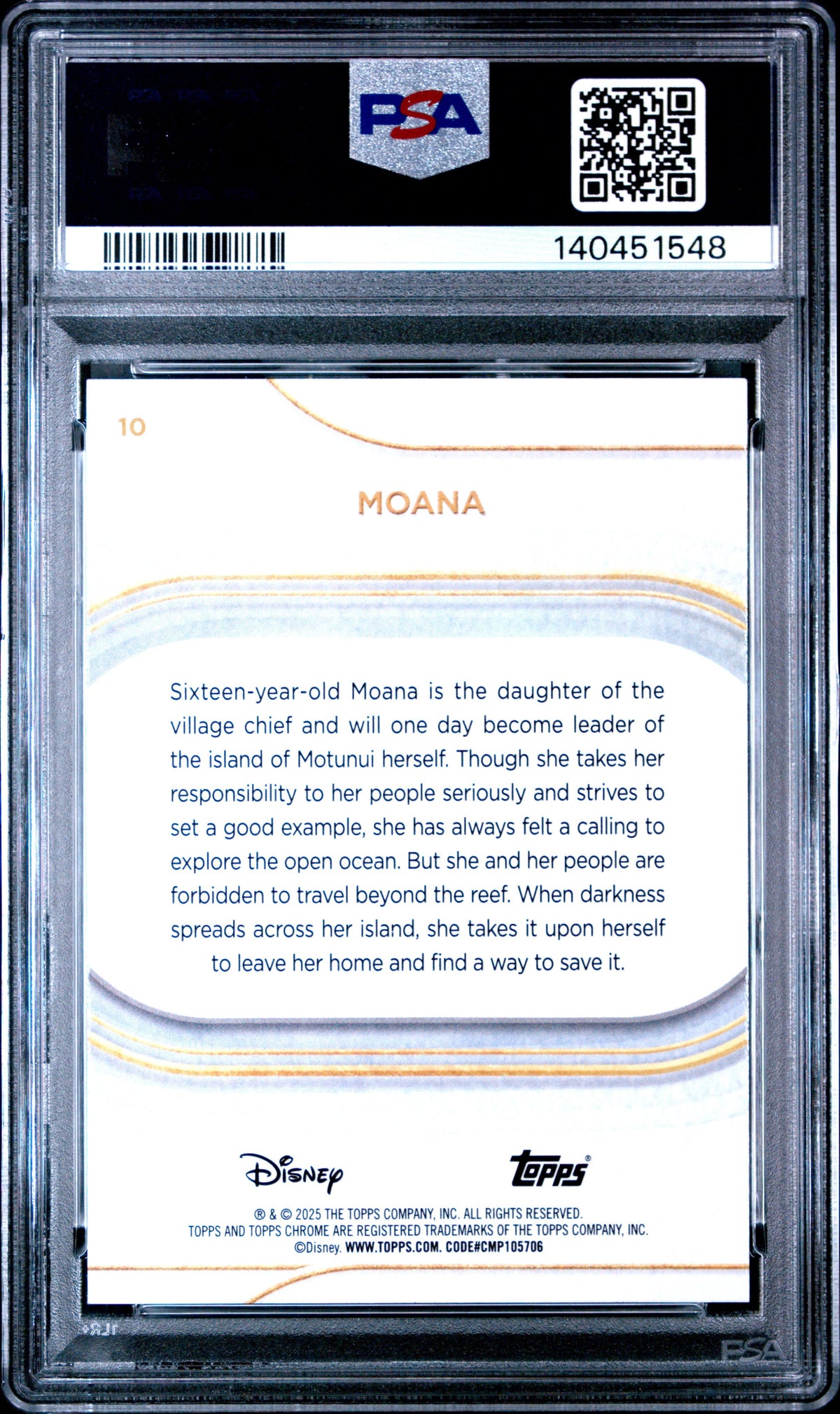 Graded 2025 Topps Chrome Disney Moana #10 Mini Diamonds Trading Card PSA 10 Gem Mint