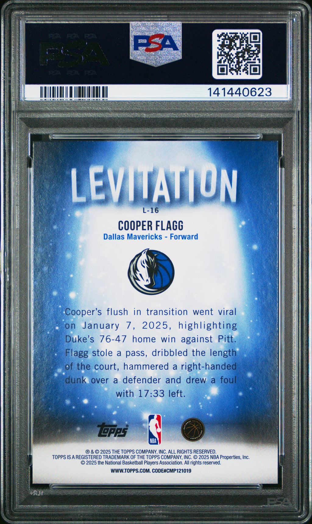 Graded 2025 Topps Cooper Flagg #L16 Levitation Rookie RC Basketball Card PSA 9 Mint