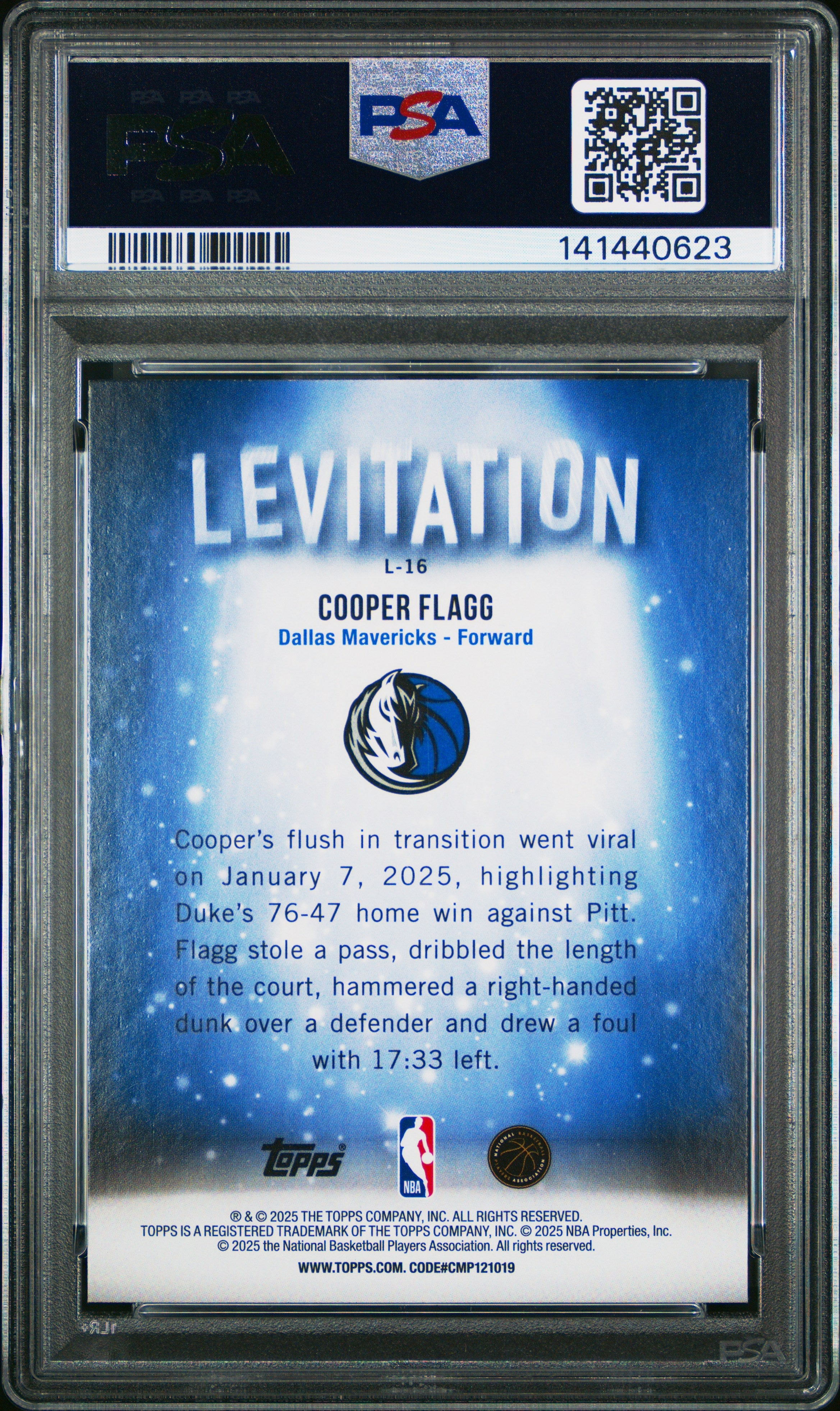 Graded 2025 Topps Cooper Flagg #L16 Levitation Rookie RC Basketball Card PSA 9 Mint