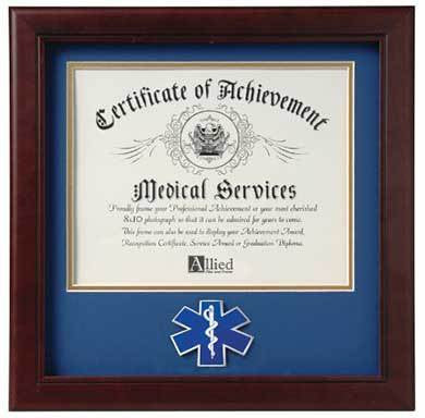 Emergency Medical Services Certificate of Achievement Frame, Mahogany Wood