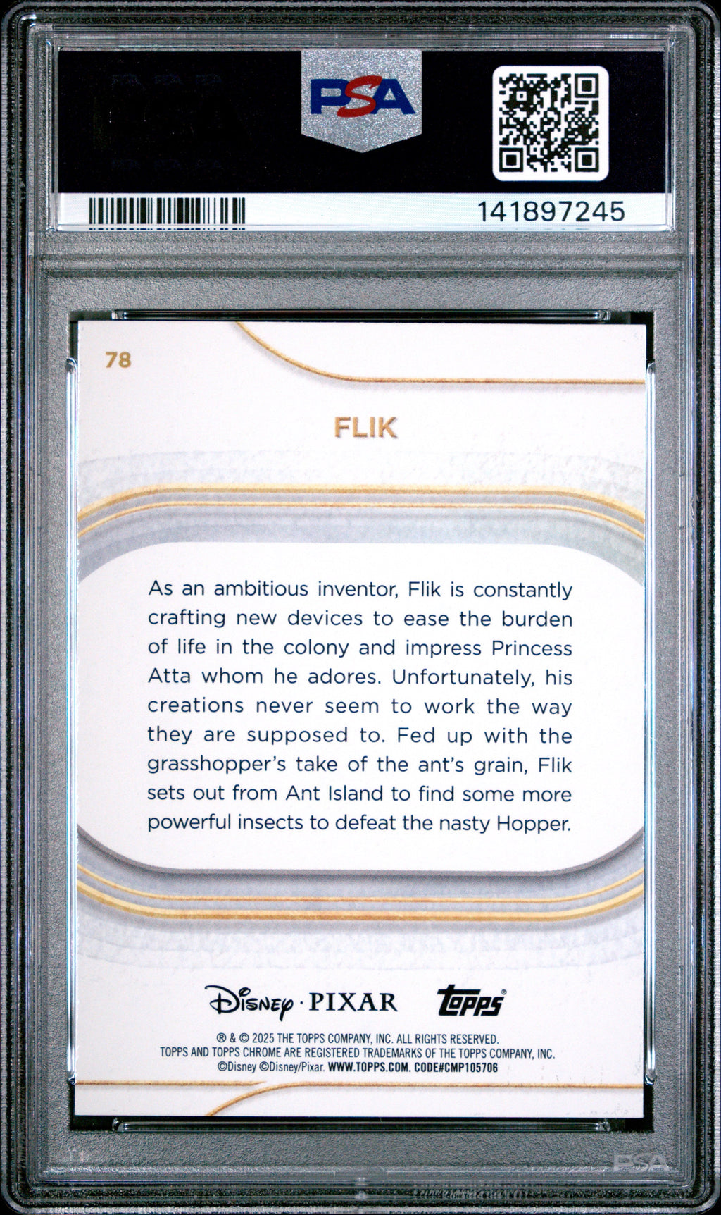 Graded 2025 Topps Chrome Disney Flik #78 Mickey Mouse Black and White Shimmer #/101 A Bug's Life Trading Card PSA 10 Gem Mint