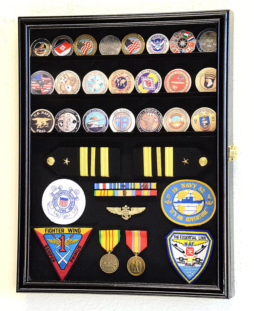 Challenge Coin/Medals/Pins/Badges/Ribbons/Insignia/Buttons Chips Combo Display Case Box