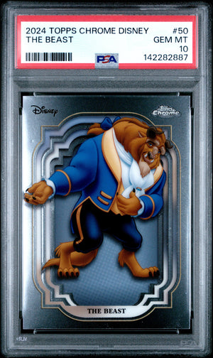 Graded 2024 Topps Chrome Disney Beast #50 Beauty and the Beast Trading Card PSA 10 Gem Mint