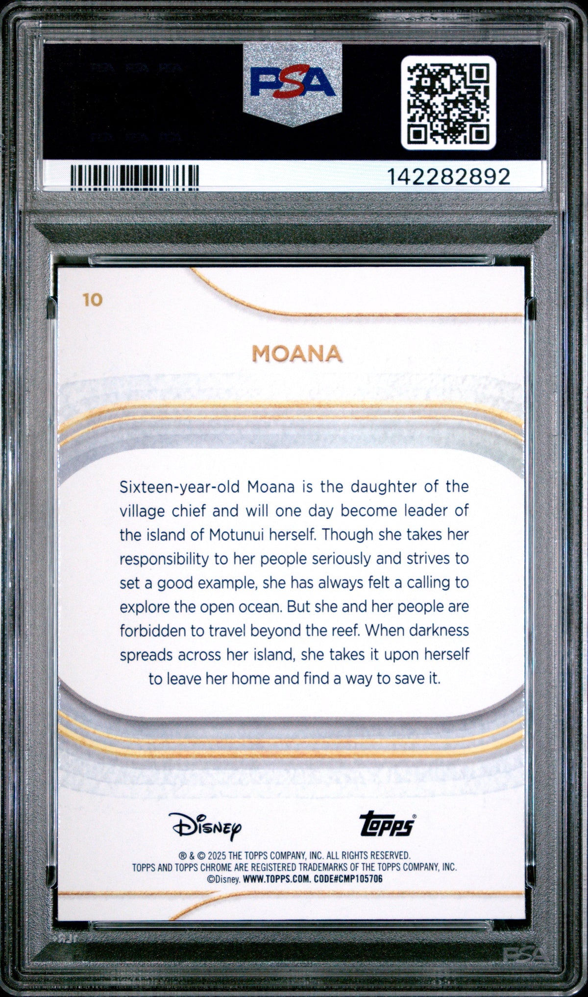 Graded 2025 Topps Chrome Disney Moana #10 Trading Card PSA 10 Gem Mint