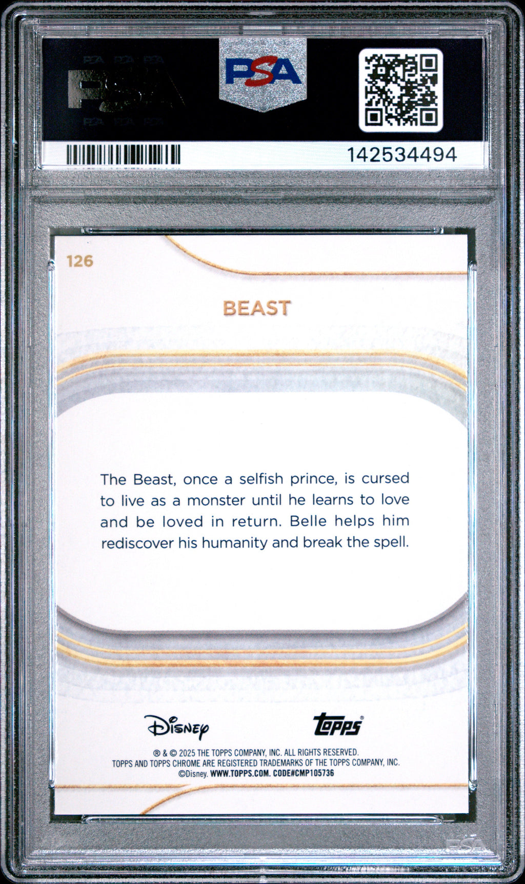 Graded 2025 Topps Chrome Disney Beast #126 Beauty and the Beast Trading Card PSA 10 Gem Mint