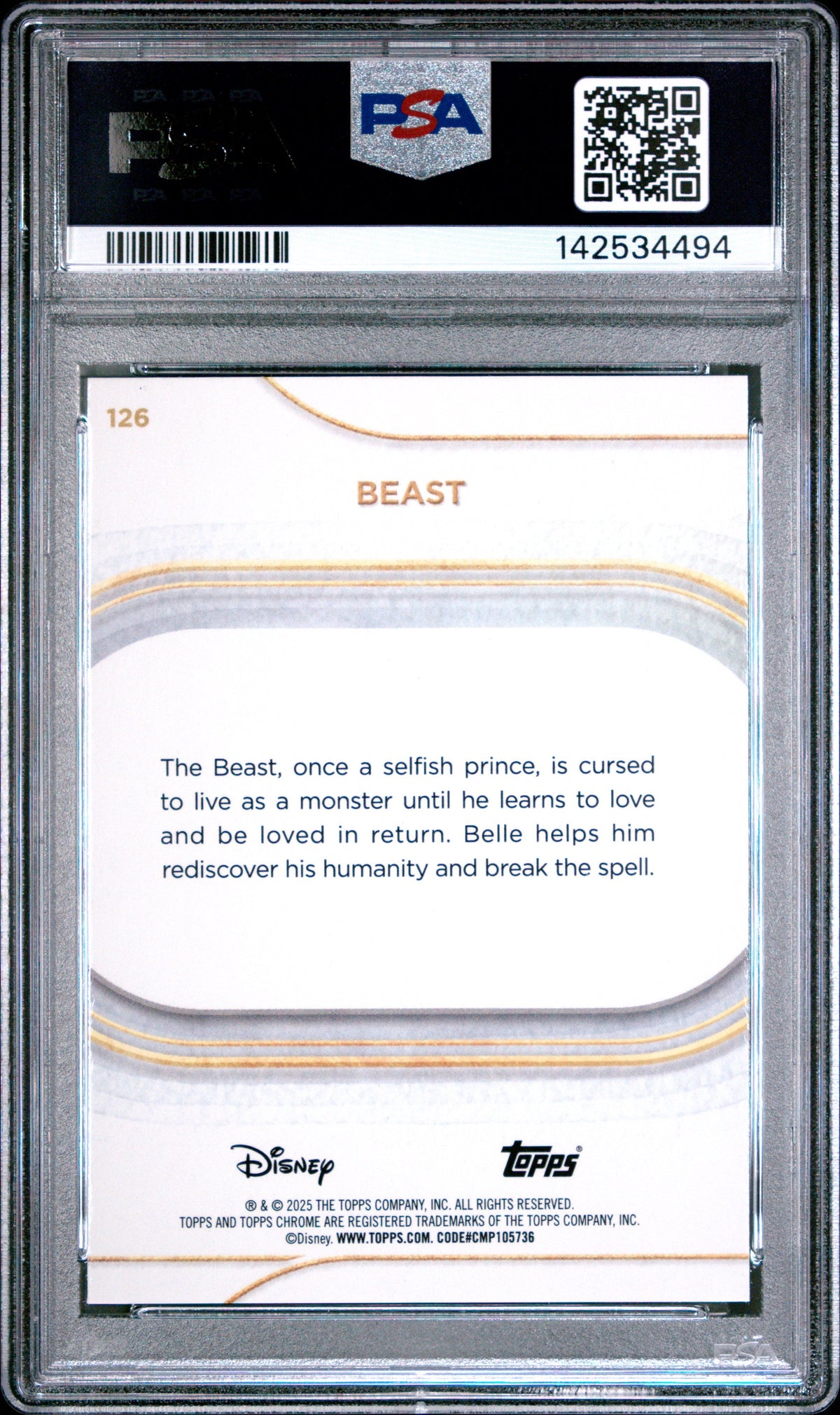 Graded 2025 Topps Chrome Disney Beast #126 Beauty and the Beast Trading Card PSA 10 Gem Mint