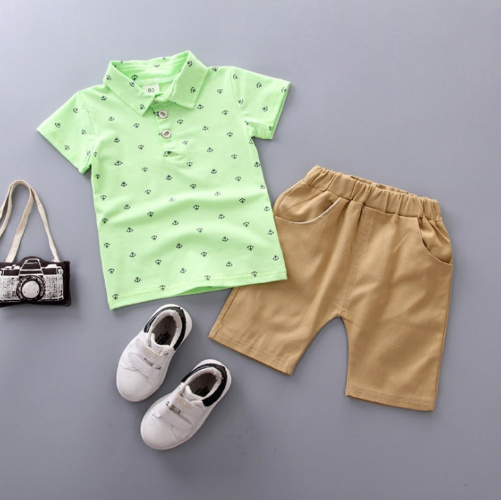Anchor printed boy boy suit Korean short sleeve spring summer children's wear