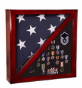 Cherry Flag and Medal Display Case Premium Wood - 3'x5' flag