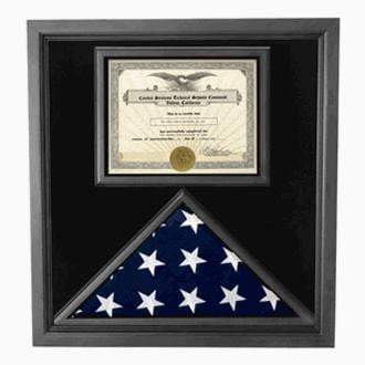 Flag and Certificate Case Black Frame, American Made  3 x 5 sized flag