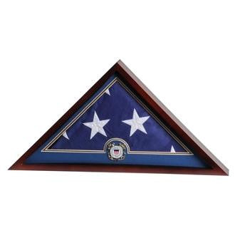 Flag Display Case with Coast Guard Medallion colored mahogany hardwood