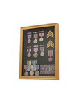 Oak Finish Display Case Wall Frame Cabinet for Military Medals, Pins, Patches, Insignia, Ribbons, Brooches.