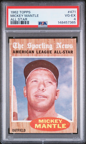 Graded 1962 Topps All Star Mickey Mantle #471 Baseball Card PSA 4 VG-EX