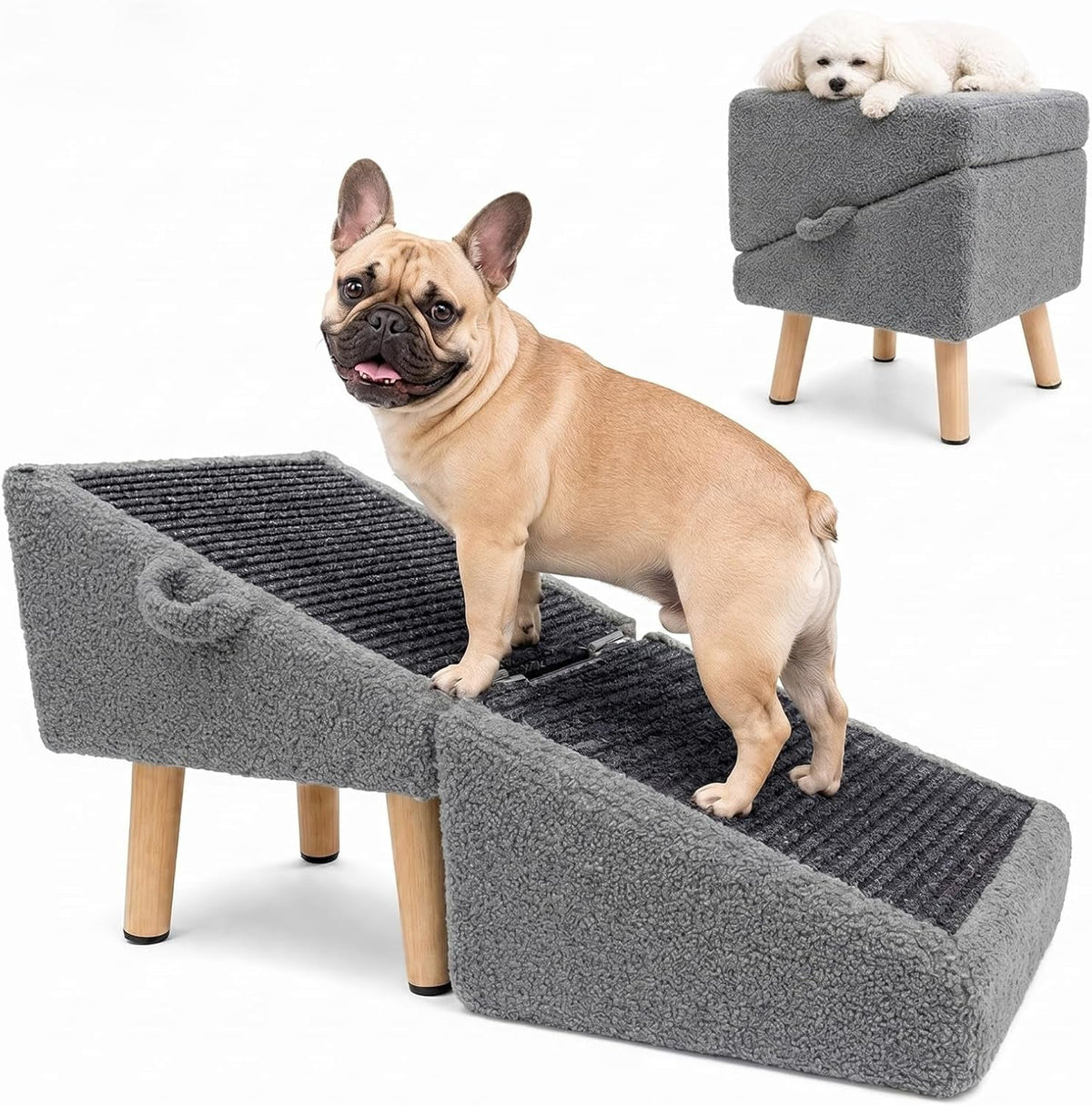 16in Foldable Wooden Dog Ramp Stairs Ottoman for Couch