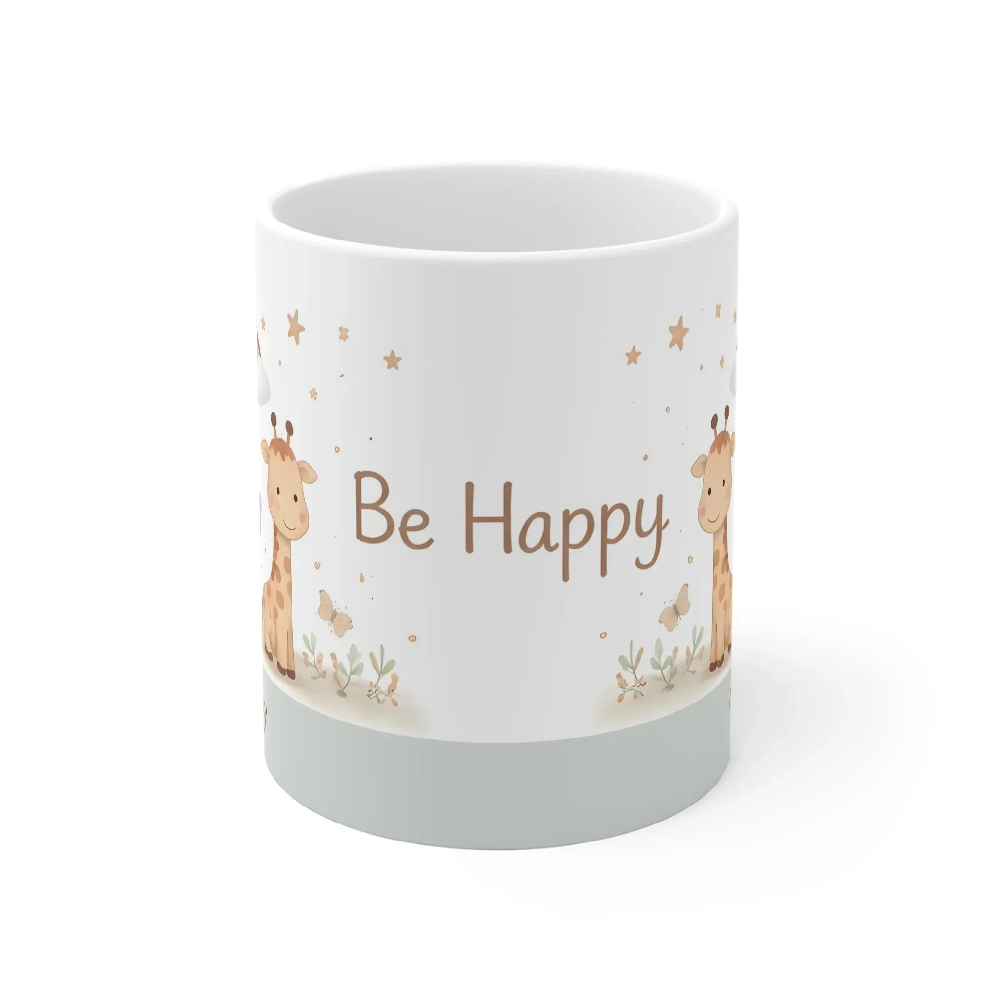 Be Happy Safari Mug — Personalized Cute Giraffe & Elephant Baby Shower Gift