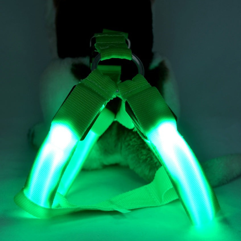 Dog Leashing Vest With Led Illuminated Chest Back