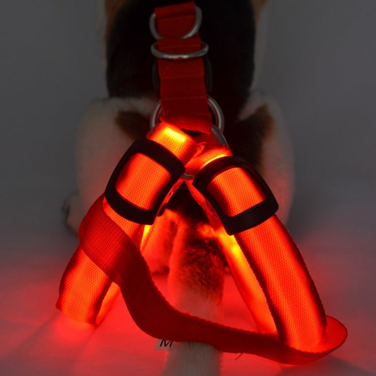 Dog Leashing Vest With Led Illuminated Chest Back
