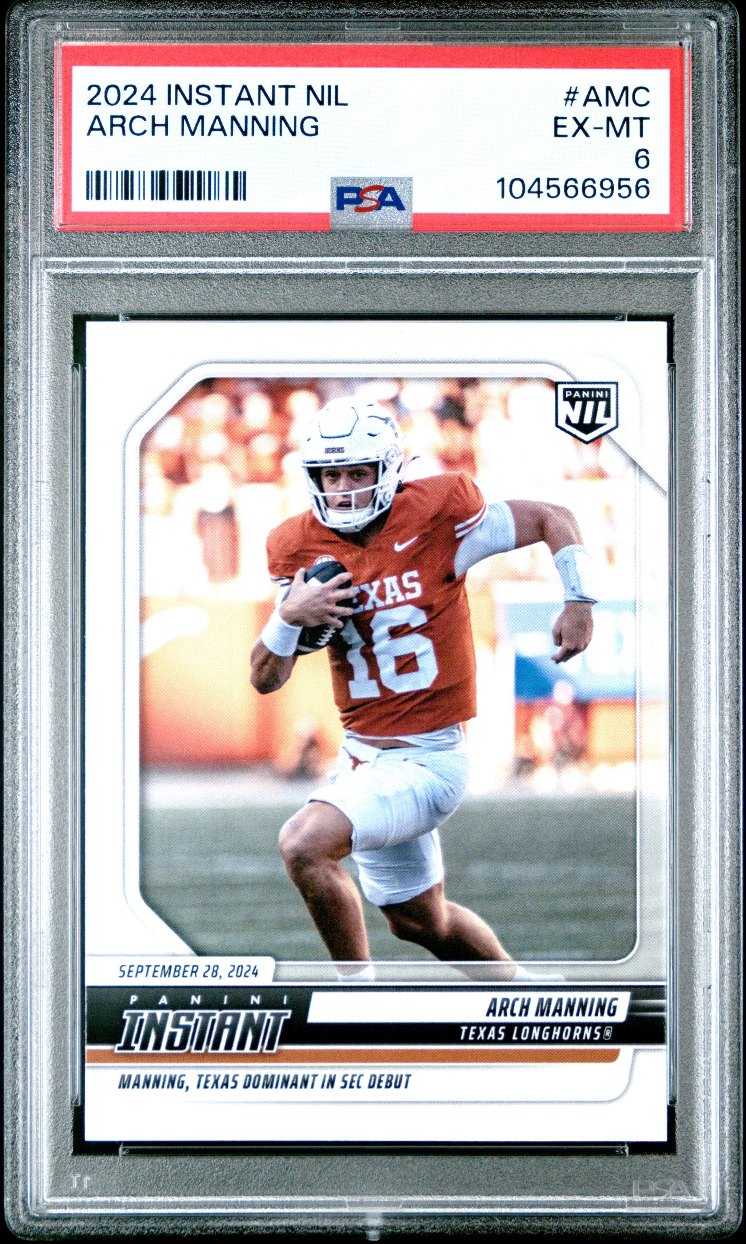 Graded 2024 Panini Instant NIL Arch Manning #AMC Rookie RC Football Card PSA 6 EX Mint