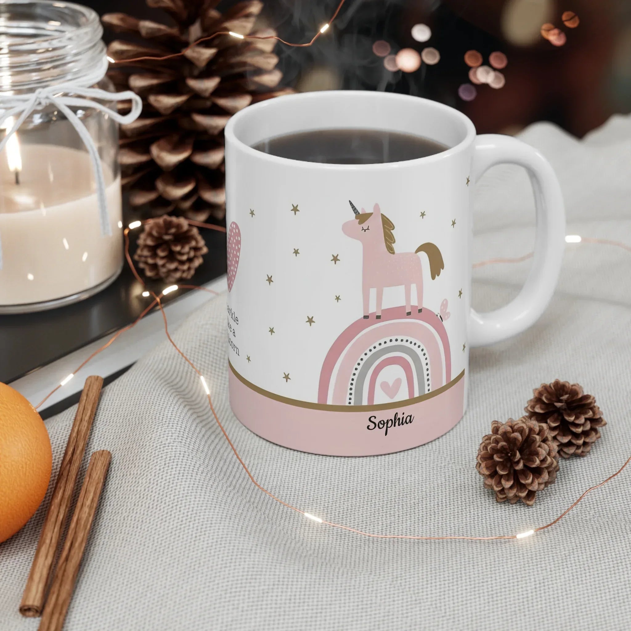 Pink Rainbow Mug | Sparkle Like a Unicorn | Personalized Name