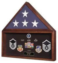 Large Flag and Military Medals Display Case - Cherry Wall Mount.