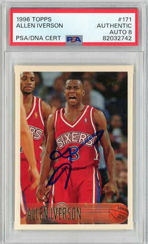 Graded 1996 Topps Allen Iverson #171 Rookie RC Basketball Card PSA 8 Auto Grade Near Mint