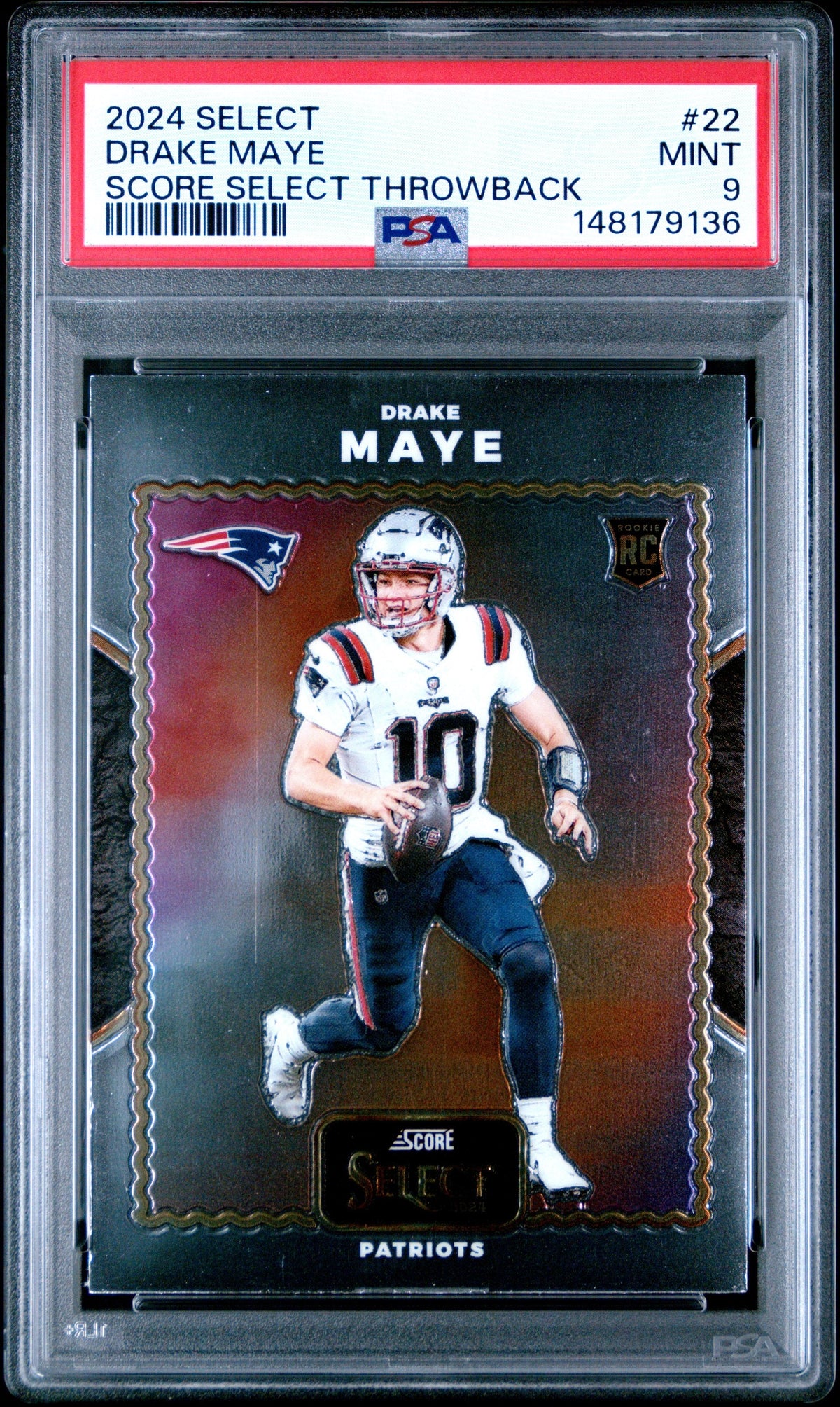Graded 2024 Panini Select Drake Maye #22 Score Select Throwback Rookie RC Football Card PSA 9 Mint