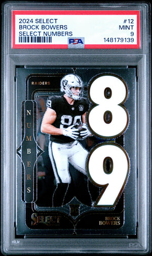 Graded 2024 Panini Select Brock Bowers #12 Select Numbers Rookie RC Football Card PSA 9 Mint