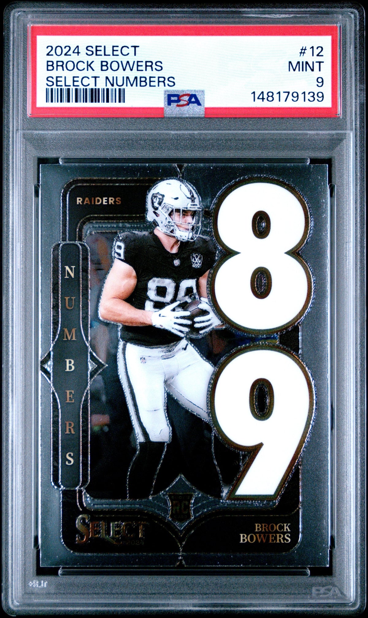 Graded 2024 Panini Select Brock Bowers #12 Select Numbers Rookie RC Football Card PSA 9 Mint