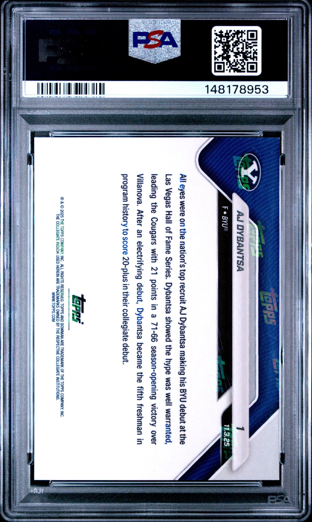 Graded 2025 Topps Bowman U Now AJ Dybantsa #1 Gold Foil /50 Rookie RC Basketball Card PSA 10 Gem Mint