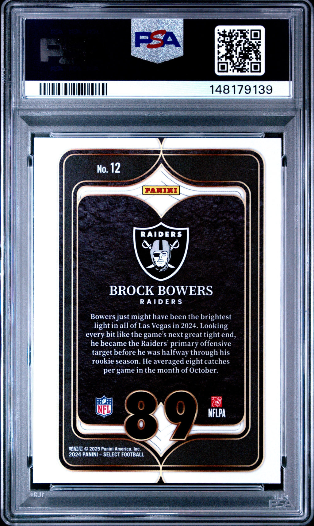 Graded 2024 Panini Select Brock Bowers #12 Select Numbers Rookie RC Football Card PSA 9 Mint