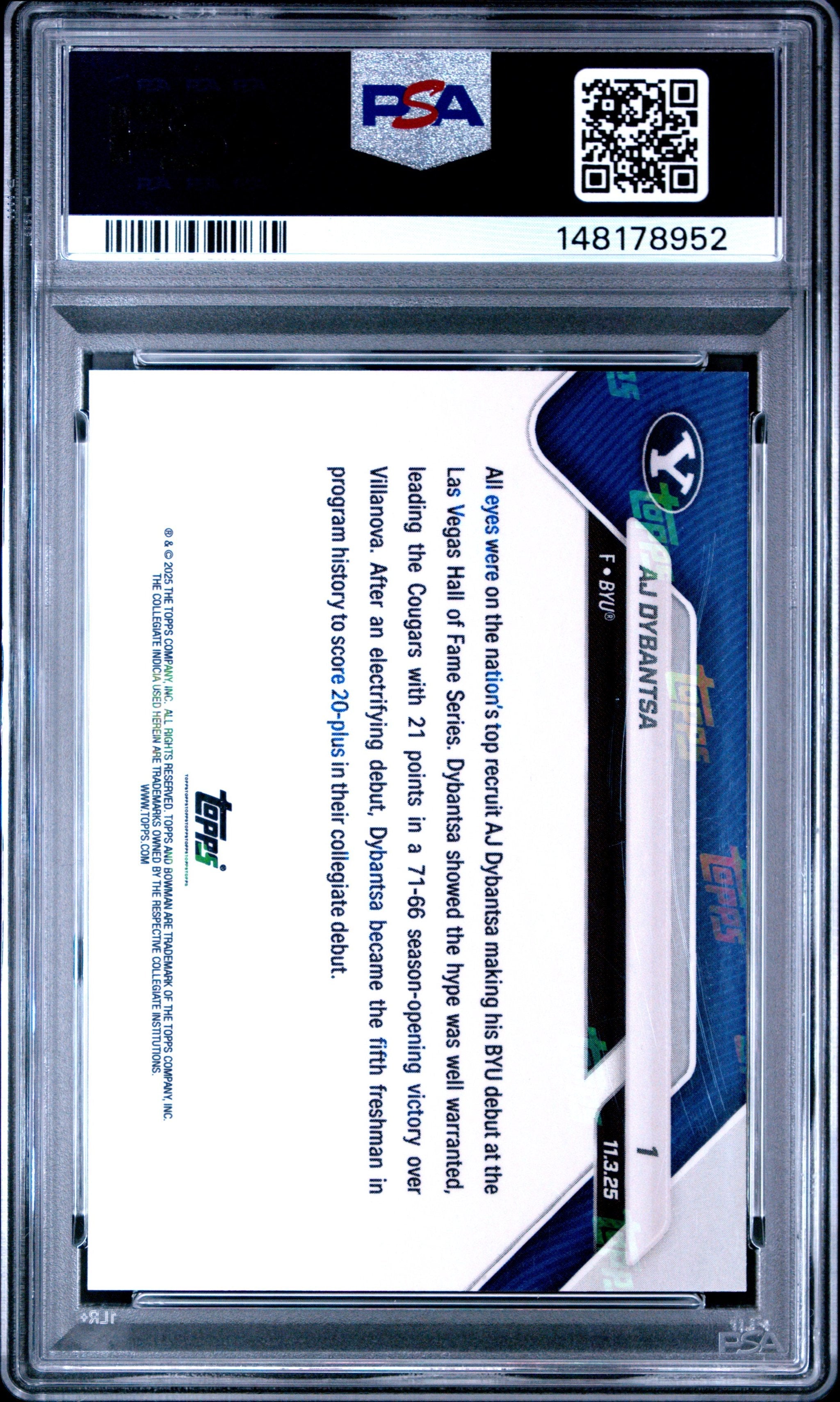 Graded 2025 Topps Bowman U Now AJ Dybantsa #1 Orange Foil /25 Rookie RC Basketball Card PSA 10 Gem Mint